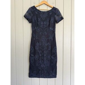 JS Collections Dress 4 Blue Multi Boat Neck Soutache Cocktail Navy Blue